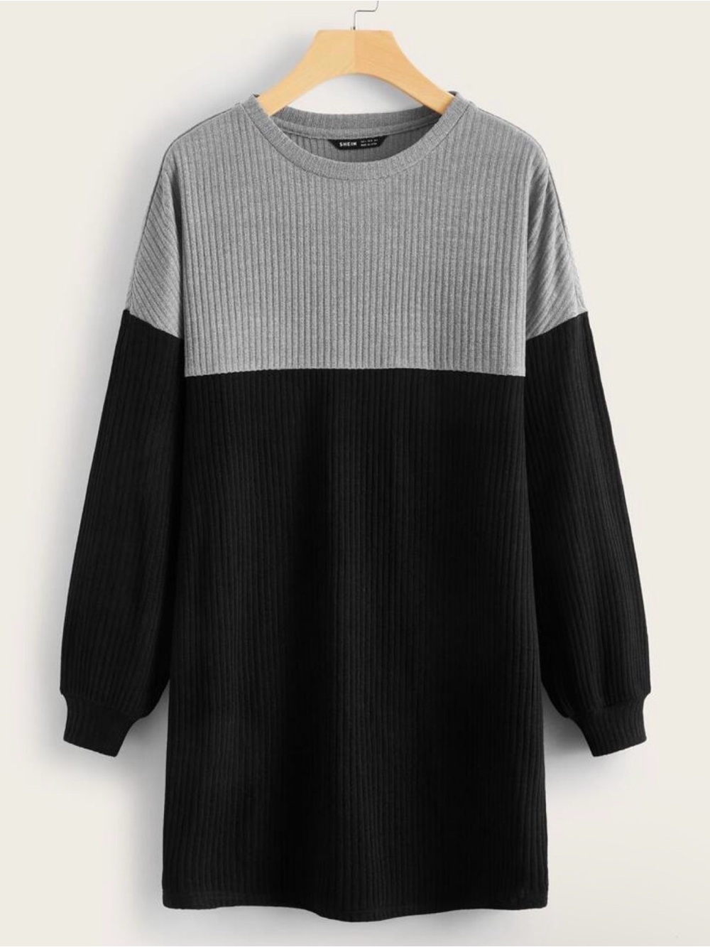 Colorblock Ribbed Sweater / Dress Tunic - Gray & Black